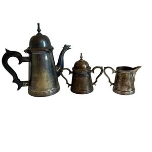 Vintage Leonard EPNS Silver Plate Coffee Pot Sugar Creamer Set Tarnished Patina